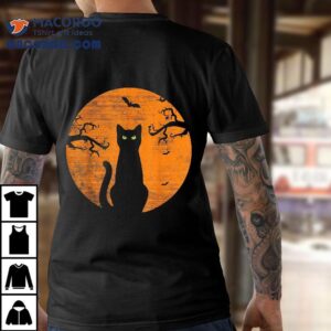 Vintage Scary Halloween Cat Costume Retro Moon Shirt