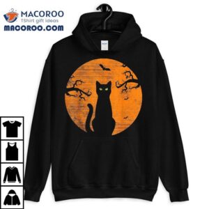 Vintage Scary Halloween Cat Costume Retro Moon Tshirt