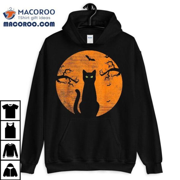 Vintage Scary Halloween Cat Costume Retro Moon Shirt