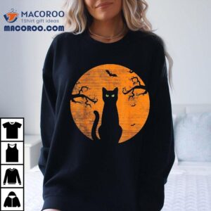 Vintage Scary Halloween Cat Costume Retro Moon Tshirt