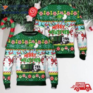 Waste Management Mack Lr With Mcneilus Zr Side Loader Christmas Sweater