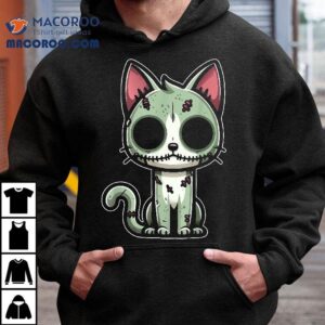 Zombie Cat Halloween Cartoon Design For Lovers Tshirt