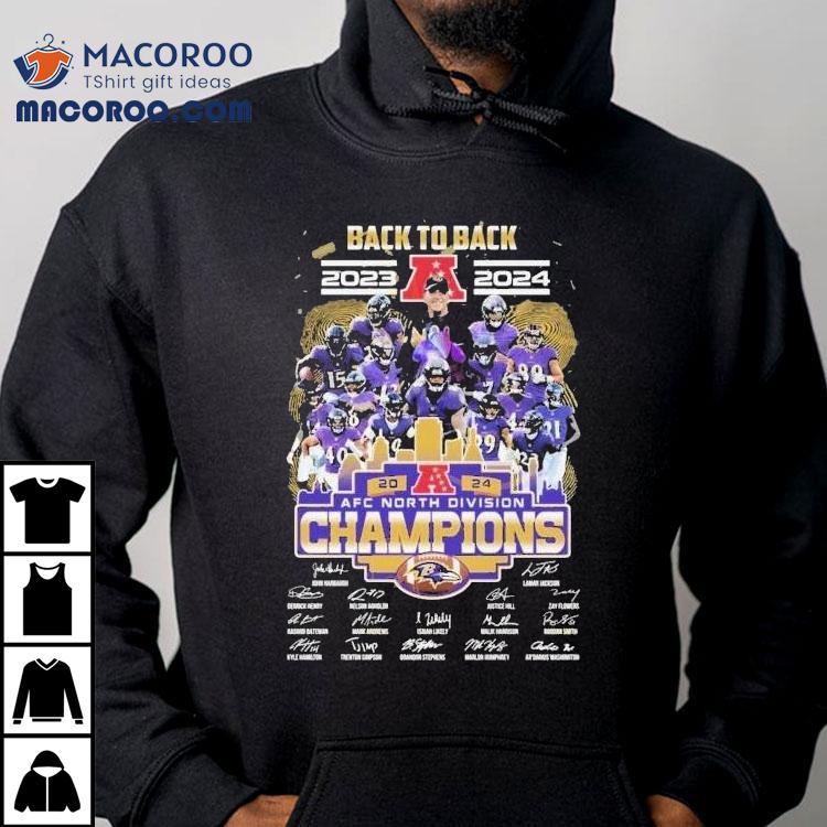 Baltimore Ravens Back To Back 2023-2024 Afc Division Champion Signatures Shirt Baltimore Ravens Back To Back 2023-2024 Afc Division Champion Signatures Shirt