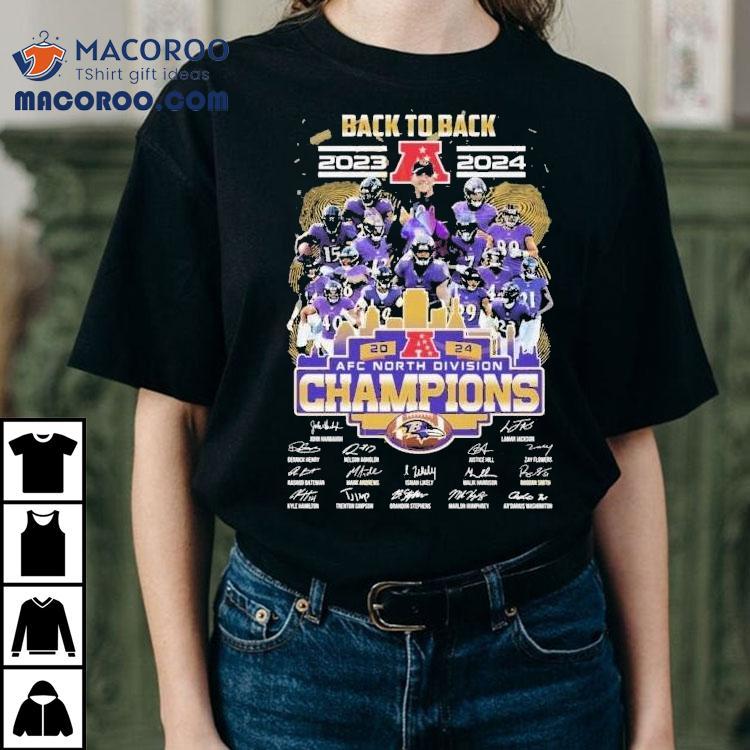 Baltimore Ravens Back To Back 2023-2024 Afc Division Champion Signatures Shirt Baltimore Ravens Back To Back 2023-2024 Afc Division Champion Signatures Shirt