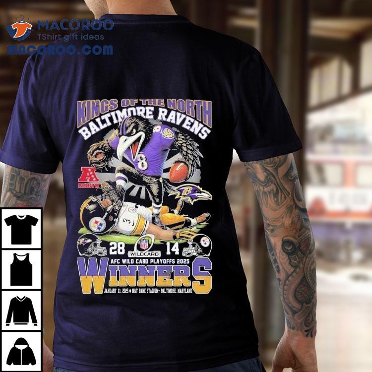 Baltimore Ravens Pittsburgh Slers Kings Of The North Afc Wild Card Playoffs 2025 Winners Nfl Mascot Shirt Baltimore Ravens Pittsburgh Slers Kings Of The North Afc Wild Card Playoffs 2025 Winners Nfl Mascot Shirt