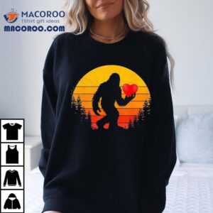 Bigfoot Heart Valentines Retro Tshirt
