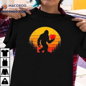 Bigfoot Heart Valentines Retro Tshirt