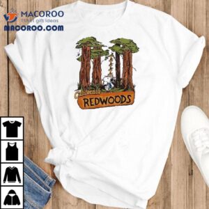 Snoopy and Woodstock explore the majestic redwoods t-shirt