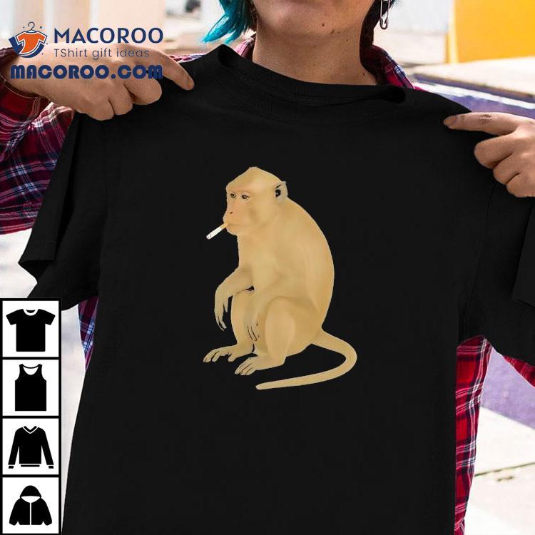 Playful primate puffing on a cigarette graphic tshirt Playful primate puffing on a cigarette graphic tshirt
