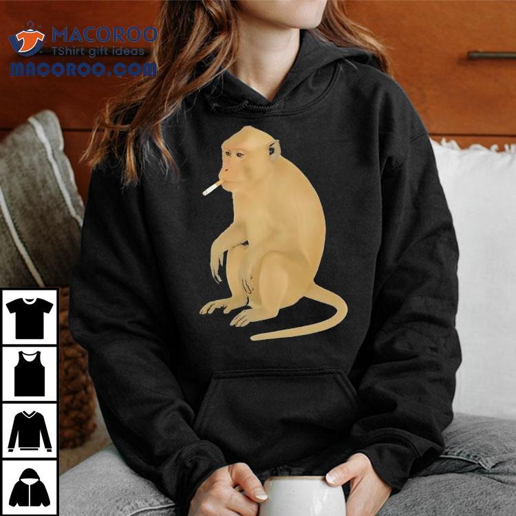 Playful primate puffing on a cigarette graphic tshirt Playful primate puffing on a cigarette graphic tshirt