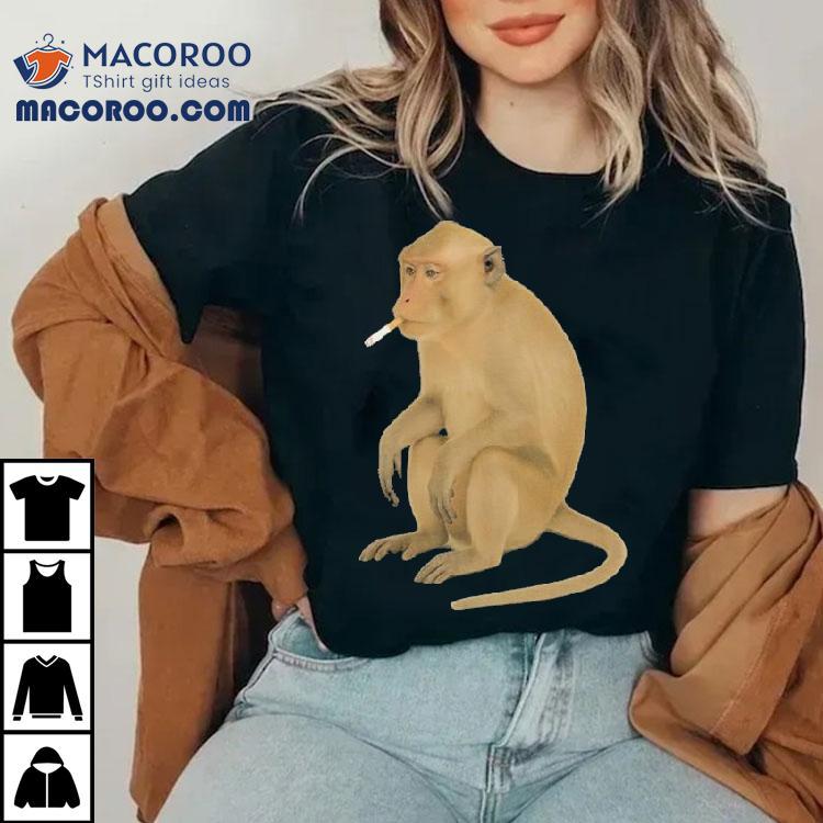 Playful primate puffing on a cigarette graphic tshirt Playful primate puffing on a cigarette graphic tshirt