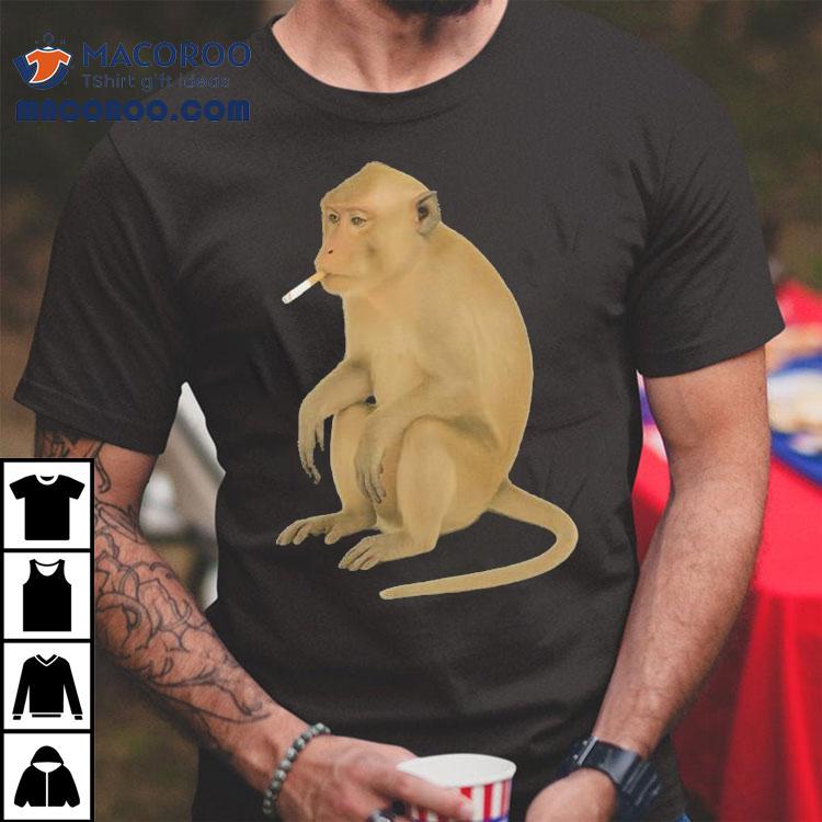 Playful primate puffing on a cigarette graphic tshirt Playful primate puffing on a cigarette graphic tshirt