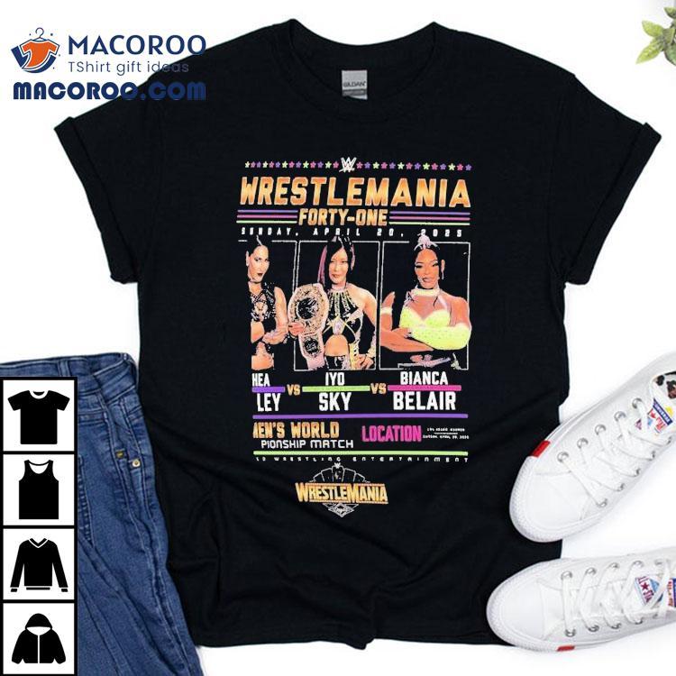 Epic Triple Threat Showdown Iyo Sky Bianca Belair and Rhea Ripley Face Off at Wrestlemania 41 T-shirt Epic Triple Threat Showdown Iyo Sky Bianca Belair and Rhea Ripley Face Off at Wrestlemania 41 T-shirt