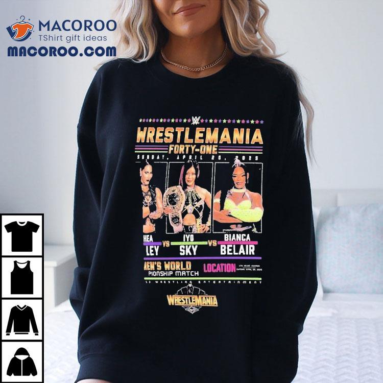 Epic Triple Threat Showdown Iyo Sky Bianca Belair and Rhea Ripley Face Off at Wrestlemania 41 T-shirt Epic Triple Threat Showdown Iyo Sky Bianca Belair and Rhea Ripley Face Off at Wrestlemania 41 T-shirt