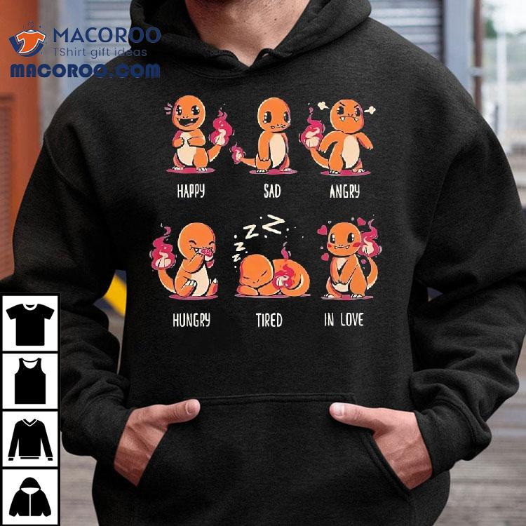 Charmander’s Emotions Happy Sad Angry Hungry Tired In Love Shirt Charmander’s Emotions Happy Sad Angry Hungry Tired In Love Shirt
