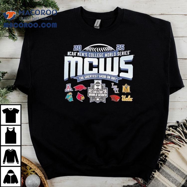 Ncaa Men’s College World Series Mcws The Greatest Show On Dirt 2025 8 Teams Logo Shirt Ncaa Men’s College World Series Mcws The Greatest Show On Dirt 2025 8 Teams Logo Shirt