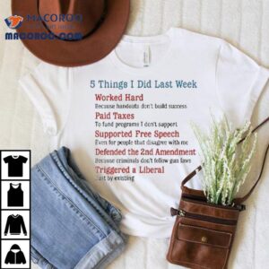 Things I Did Last Week Worked Hard Paid Taxes Supported Free Speech Defended The Nd Amendment Triggered A Liberal Tshirt