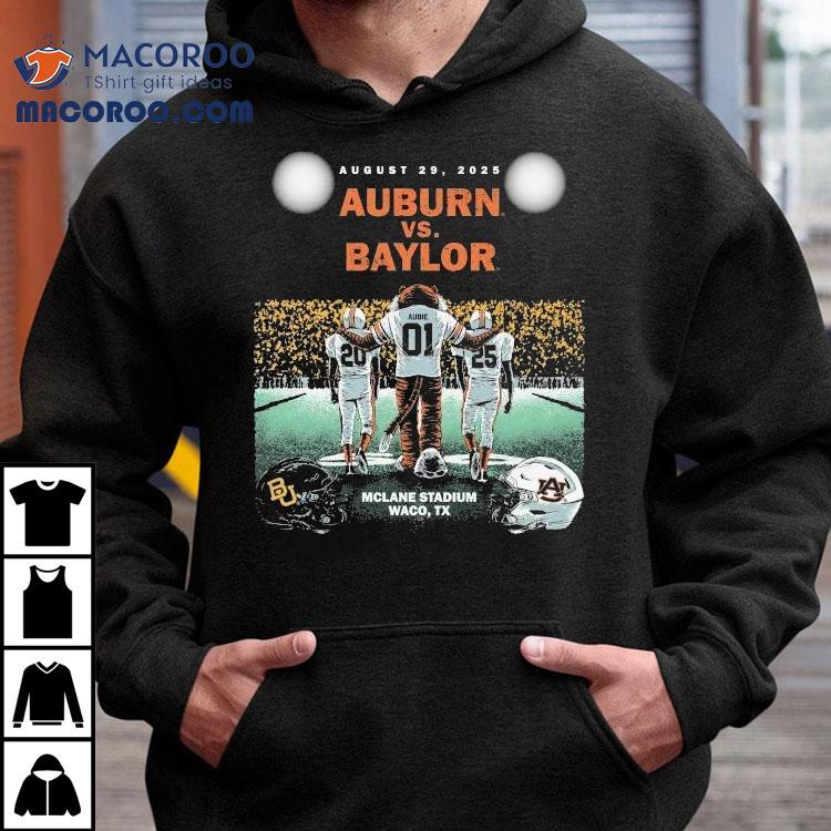 Auburn Tigers Vs. Baylor Bears Mclane Stadium Waco Tx Friday Night Under The Lights August 2025 Mascot Helmets Shirt Auburn Tigers Vs. Baylor Bears Mclane Stadium Waco Tx Friday Night Under The Lights August 2025 Mascot Helmets Shirt