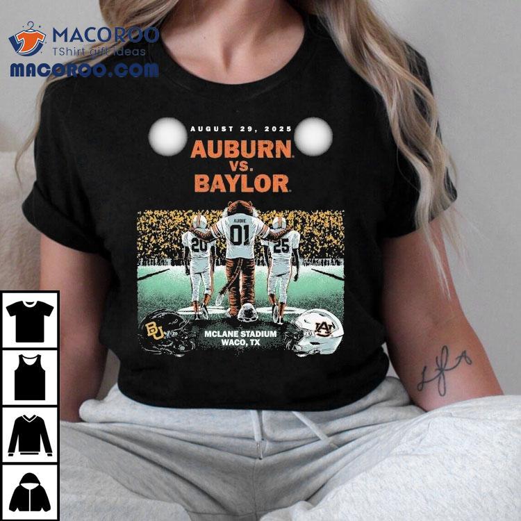 Auburn Tigers Vs. Baylor Bears Mclane Stadium Waco Tx Friday Night Under The Lights August 2025 Mascot Helmets Shirt Auburn Tigers Vs. Baylor Bears Mclane Stadium Waco Tx Friday Night Under The Lights August 2025 Mascot Helmets Shirt