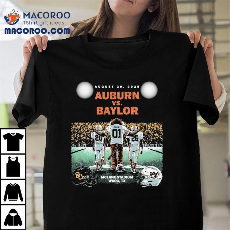 Auburn Tigers Vs. Baylor Bears Mclane Stadium Waco Tx Friday Night Under The Lights August 2025 Mascot Helmets Shirt Auburn Tigers Vs. Baylor Bears Mclane Stadium Waco Tx Friday Night Under The Lights August 2025 Mascot Helmets Shirt