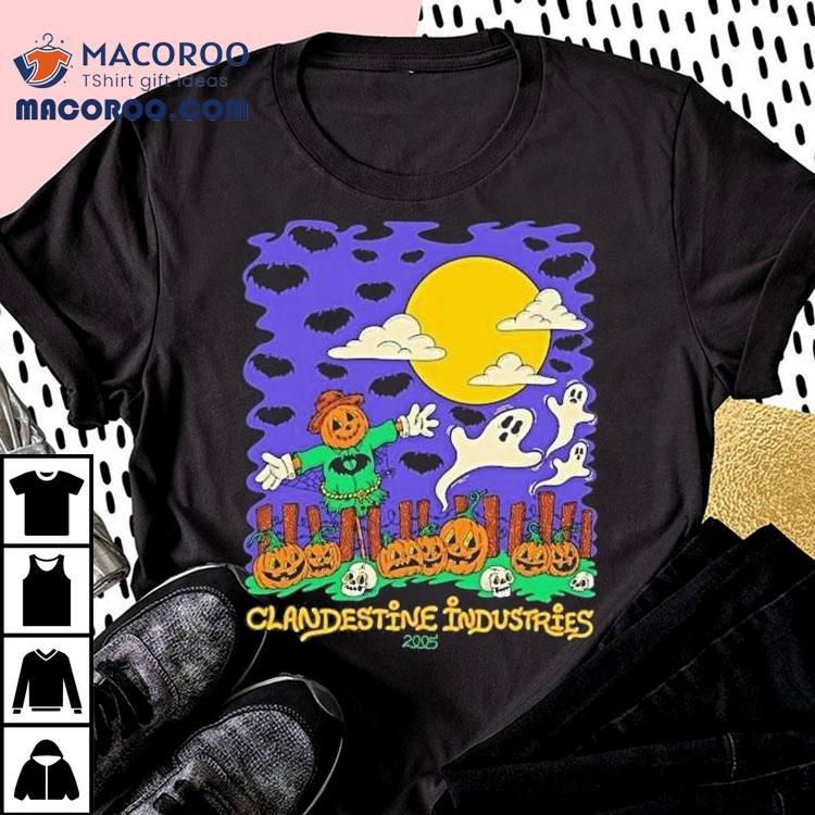 Clandestine Industries Scarecrow Ghosts Pumpkins Bats Halloween Tshirt