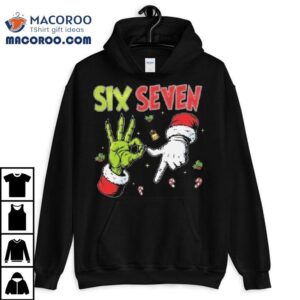 Grinch And Santa Hands Six Seven Christmas Tshirt