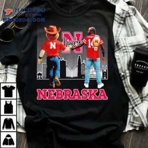 Herbie Husker And Crawford Nebraska Cornhuskers City Skyline Signature Tshirt