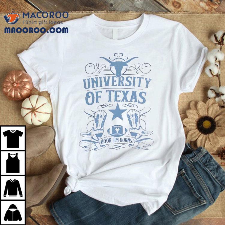  University Of Texas Longhorns Football Hook Em Horns Ribbon Boots Tshirt