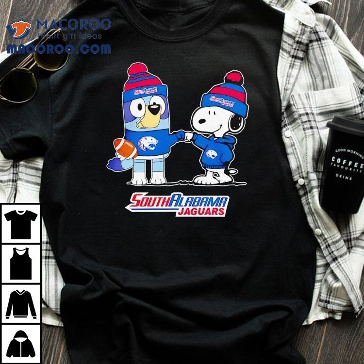 South Alabama Jaguars X Snoopy Bluey Christmas Football Ncaa Shirt South Alabama Jaguars X Snoopy Bluey Christmas Football Ncaa Shirt