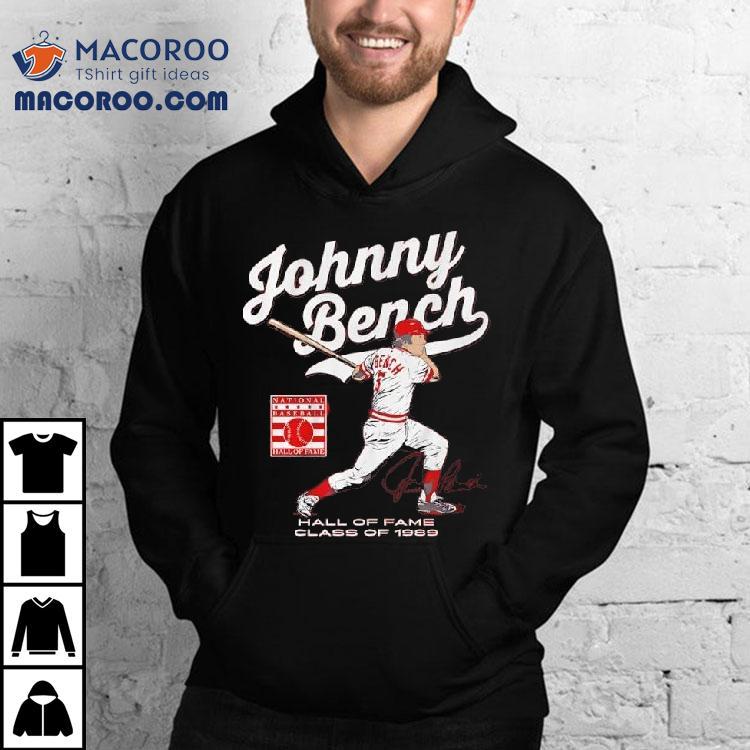 Johnny Bench Hall Of Fame Class Of 1989 Signature Graphic Shirt Johnny Bench Hall Of Fame Class Of 1989 Signature Graphic Shirt