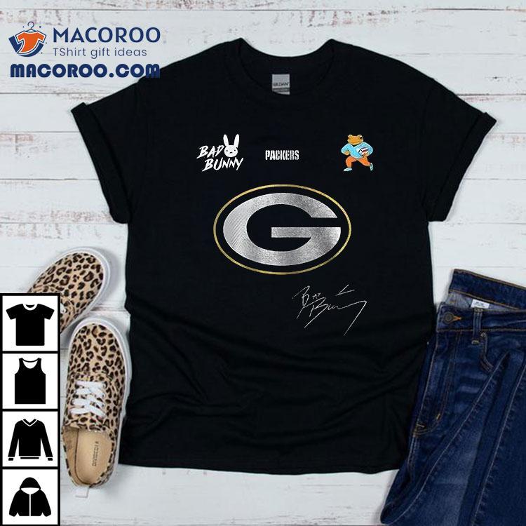 Green Bay Packers X Bad Bunny Benito Football Mascot Signature Shirt Green Bay Packers X Bad Bunny Benito Football Mascot Signature Shirt