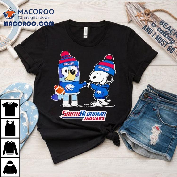 South Alabama Jaguars X Snoopy Bluey Christmas Football Ncaa Shirt South Alabama Jaguars X Snoopy Bluey Christmas Football Ncaa Shirt