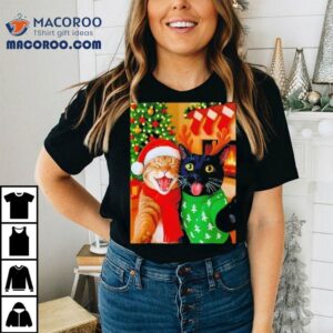 Meme Cat Taking A Selfie Christmas Xmas Lights Holiday Shirt