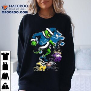 Detroit Lions Santa Grinch Stomp Nfl Helmets Funny Christmas Shirt