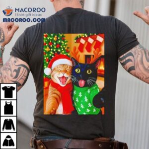 Meme Cat Taking A Selfie Christmas Xmas Lights Holiday Shirt