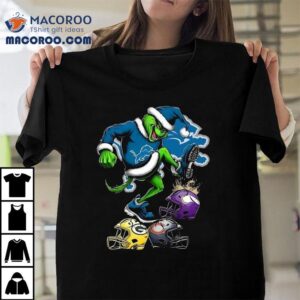 Detroit Lions Santa Grinch Stomp Nfl Helmets Funny Christmas Tshirt