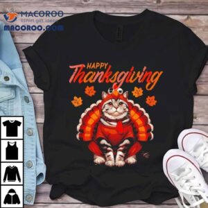 Happy Thanksgiving Cat Turkey Day Fall Tshirt