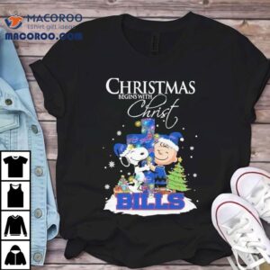Snoopy And Charlie Brown The Peanuts X Buffalo Bills Merry Christmas Begins With Chris Tshirt