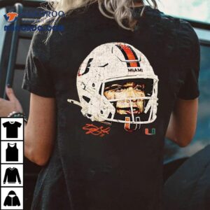 Carson Beck Miami Hurricanes Helmet Face Signature Tshirt
