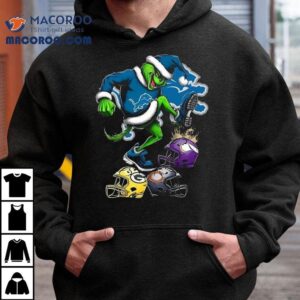 Detroit Lions Santa Grinch Stomp Nfl Helmets Funny Christmas Tshirt