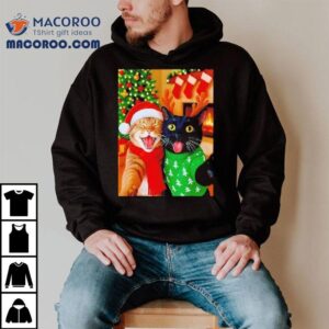 Meme Cat Taking A Selfie Christmas Xmas Lights Holiday Tshirt