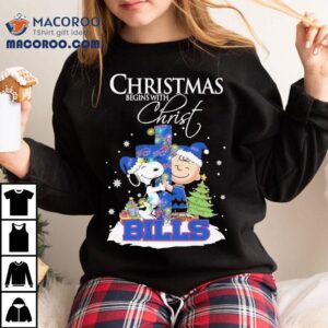 Snoopy And Charlie Brown The Peanuts X Buffalo Bills Merry Christmas Begins With Chris Tshirt