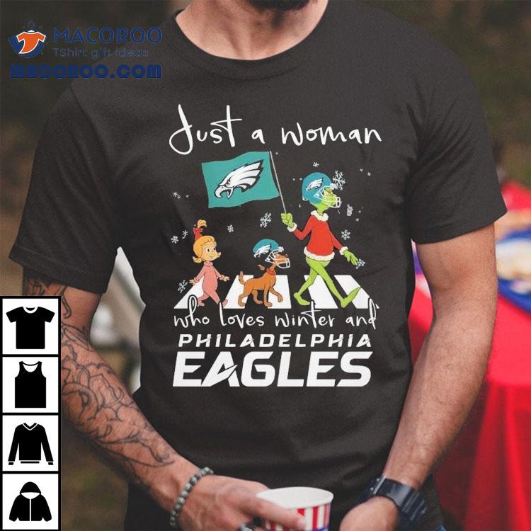 The Grinch Cindy Lou Who And Max Just A Woman Who Loves Winter And Philadelphia Eagles Philly Road Abbey Christmas Shirt The Grinch Cindy Lou Who And Max Just A Woman Who Loves Winter And Philadelphia Eagles Philly Road Abbey Christmas Shirt