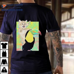 Tabby Cat Riding Toucans Animal Funny Shirt