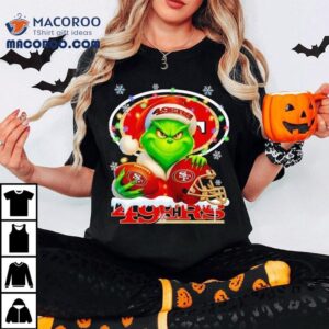 Grinch Holding Football And Helmet San Francisco Ers Merry Christmas Tshirt