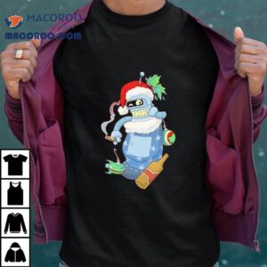 Stocking Stuffer Bendy Holding Cigar Merry Christmas Tshirt
