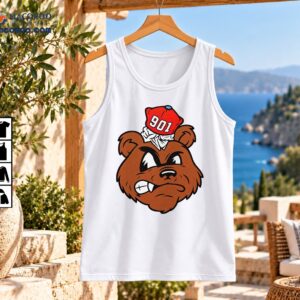 Angry brown bear graphic wearing a red cap with white 901 lettering and bold black outlines