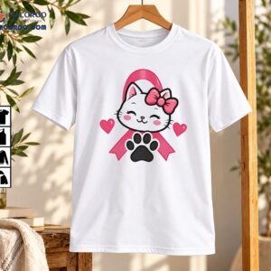 Breast Cancer Awareness Pink Ribbon Kitten Paw Print Shirt