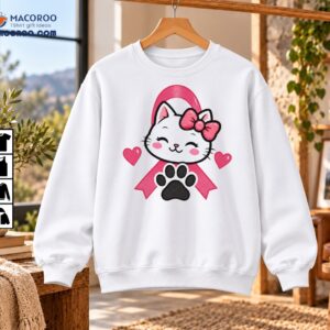 Breast Cancer Awareness Pink Ribbon Kitten Paw Print Shirt