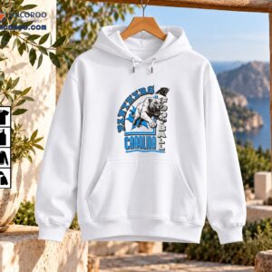 Carolina Panthers football shirt design with a roaring black and white panther, distressed blue graphics, and bold lettering